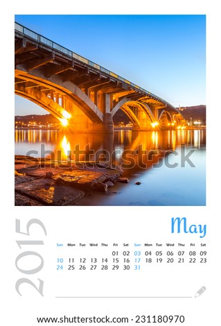 Photo calendar with minimalist cityscape and bridge 2015. May