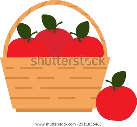 Vector illustration of straw basket with red apples in cartoon style