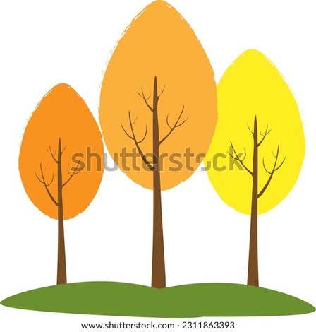 Vector illustration with three trees with colourful leaves in autumn park in cartoon style	