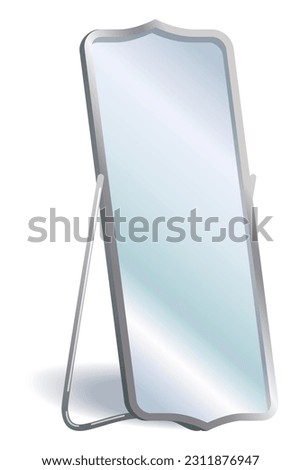 Home floor mirror icon with metal frame furniture. Hallway, bedroom interior design element. Full-length dressing room decor. Illustration isolated on white background Royalty-Free Stock Photo #2311876947