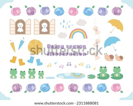 Set of cute illustrations on a rainy day. Royalty-Free Stock Photo #2311888081