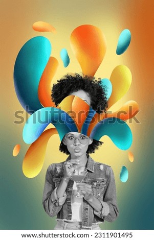 3d retro creative artwork template collage of impressed funky lady head blow up tasty cocktail isolated painting background