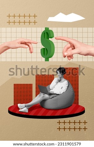 Creative 3d photo artwork graphics collage painting of thoughtful lady thinking earning cash isolated drawing background