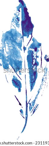 beautiful leaf of a tree in a cold blue colors painted watercolors imprint