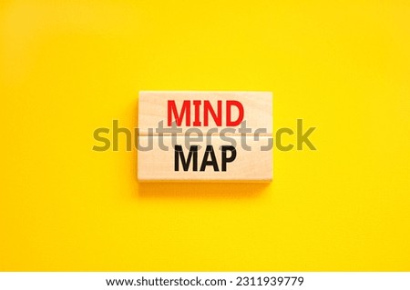 Mind map symbol. Concept words Mind map on wooden blocks on a beautiful yellow table yellow background. Business, support, motivation, psychological and mind map concept. Copy space.