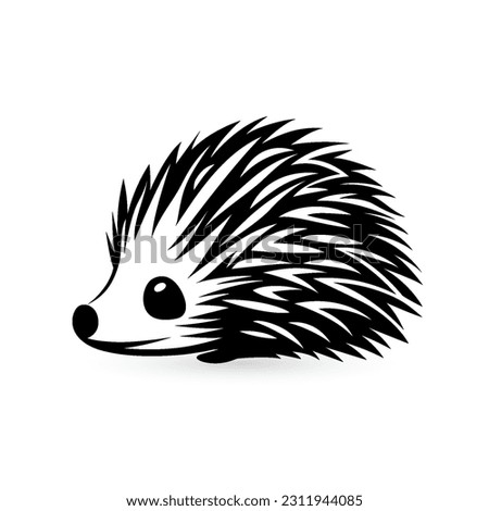 Black outlined cartoon hedgehog on a white background, featuring a stylized representation of a hedgehog in the style of characterized animals.