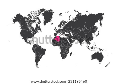 A Map of the world with a selected country of Algeria