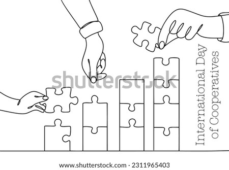 Graph of the growth of the enterprise on the example of the contribution to the development of each employee. International Day of Cooperatives. One line drawing for different uses. Vector illustratio Royalty-Free Stock Photo #2311965403