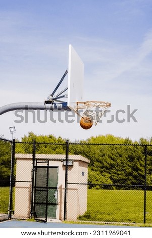 Basketball court and a ball inside of it