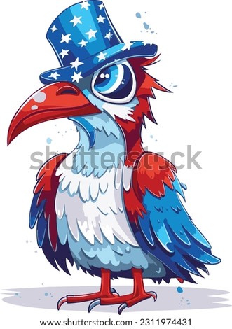 4th of July, Independence Day, Vector Cartoon,Bird