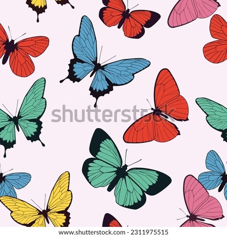 Seamless pattern with butterflies. Bright vector pattern for summer projects. Vector illustration with colorful butterflies. 