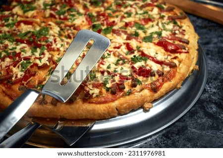 Pizza in a frying pan close-up