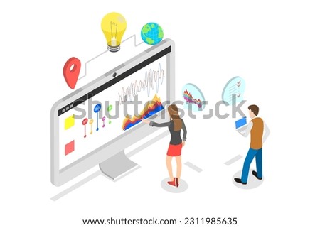 3D Isometric Flat  Conceptual Illustration of Digital Marketing Plan, Strategic Planning and Business Vision