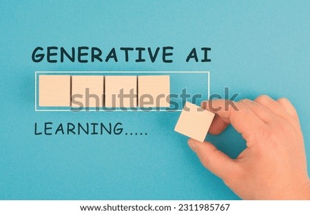 Generative AI learning, loading bar, artificial intelligence in progress, technology in competition with human resource, manpower against cyborg machine, replacement of worker Royalty-Free Stock Photo #2311985767