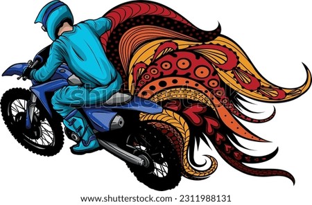 vector illustration of motocross and rider with mandala ornaments
