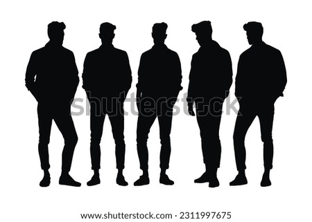 Actor men wearing stylish dresses and standing silhouette bundles. Male models and actors with anonymous faces. Fashion model boys silhouette collection. Male model silhouette on a white background.