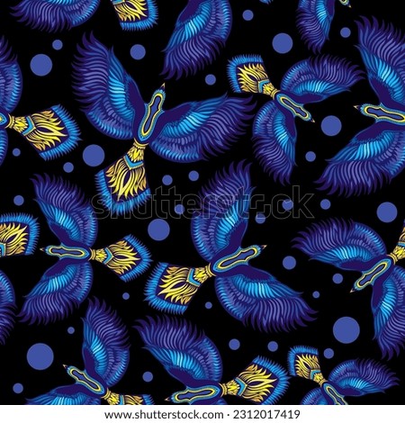 Flying exotic birds seamless pattern. Bird background.  Summer tropical wildlife vector illustration for paper, wallpaper, textile