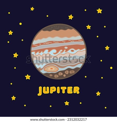 Vector illustration color children Jupiter with stars icon flat design illustration