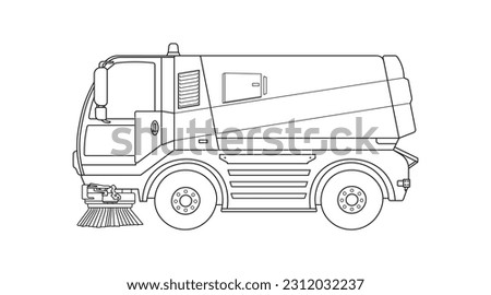 Hand drawn Vector illustration color children construction road sweeper truck cleaning machine clipart Royalty-Free Stock Photo #2312032237