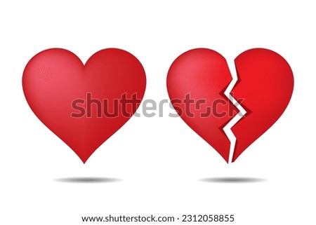 Vector realistic red heart and broken hearts  Royalty-Free Stock Photo #2312058855