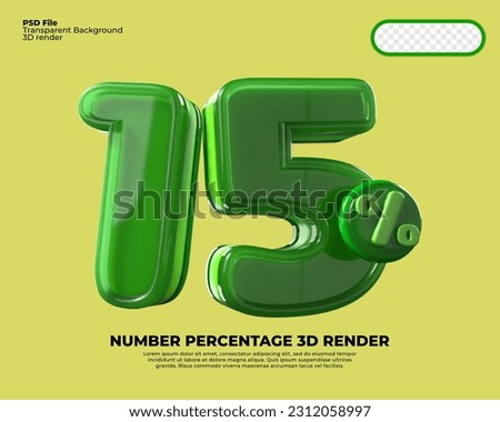 3D number 15% percentage sale discount green plastic