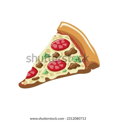 Pizza pepperoni and vegetable. Fast food vector clip art illustration