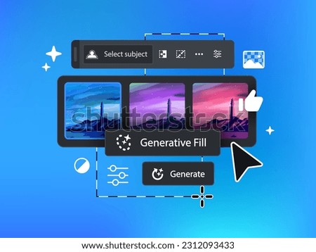 Interface buttons of generative AI tool. Vector illustration.
 Royalty-Free Stock Photo #2312093433