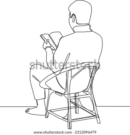 Simple continuous line drawing of a man read a book when he get holidays. creative, productive man.