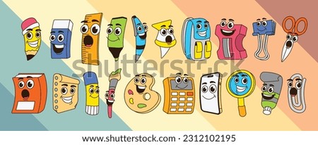 Anthropomorphic Stationery School Office Illustration Cute Vector Royalty-Free Stock Photo #2312102195
