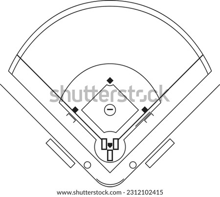 Baseball field line art illustration isolated in white background