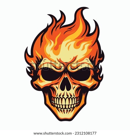 hand drawn skull fire illustration