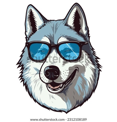 Siberian Husky portrait in a glasses. Vector illustration.