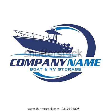 Center Console Boat logo. Unique and fresh Center console boat with Water splash in it. Great to use as your boat company logo Royalty-Free Stock Photo #2312121005