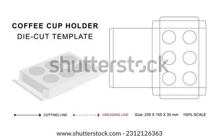 Coffee cup holder die cut template, Teacup tray die cut template, Paper cup tray box packaging Royalty-Free Stock Photo #2312126363