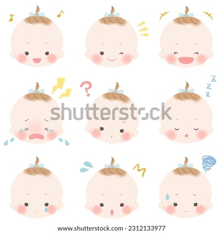 Clip art of baby girl (set of facial expressions) soft series