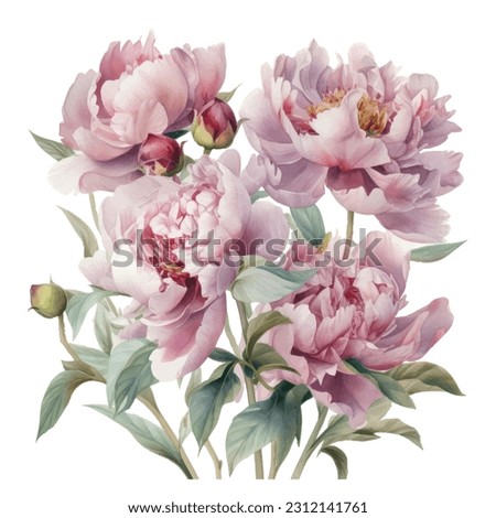 Garden peony. Watercolor, hand painted, isolated on white background. Royalty-Free Stock Photo #2312141761