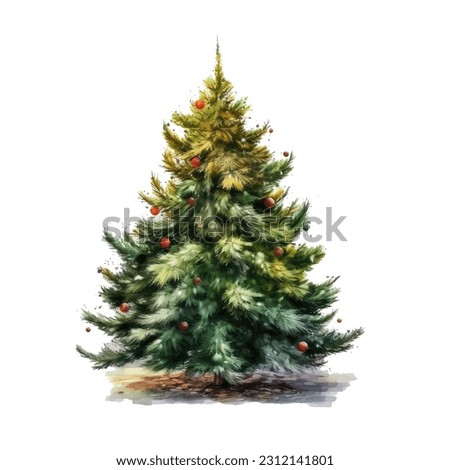 Christmas and New Year illustration with watercolor Xmas tree