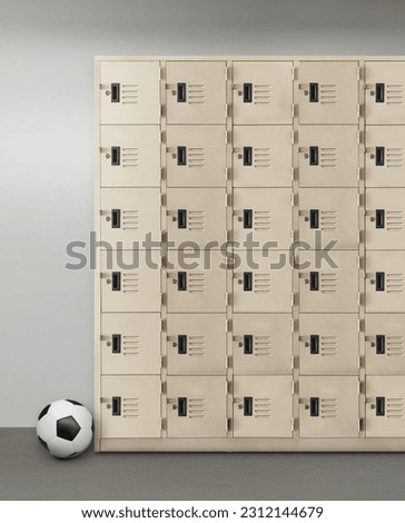 Locker or gym locker and soccer ball inside room