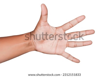 Male hand gesture, close up isolated on white background