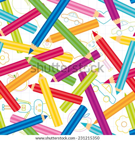 Colored Pencils Background. Back to school seamless pattern 