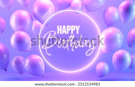 Happy Birthday typography design for greeting cards and poster with balloon, confetti and gift box, design template for birthday celebration. Happy Birthday Banner, Background. Birthday celebration. Royalty-Free Stock Photo #2312154981