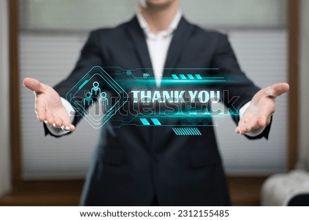 Businessman hand touching THANK YOU button on virtual screen.
