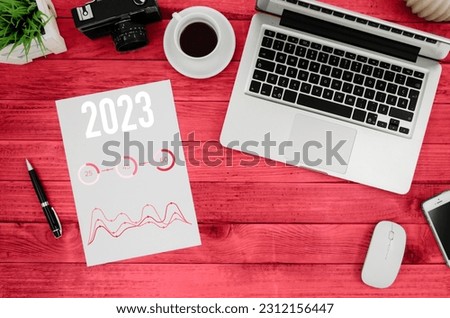 market trends concept. positive indicators in 2023, businessman calculates financial data for long-term investments. market trends update concept. 2023 Marketing trends concept.