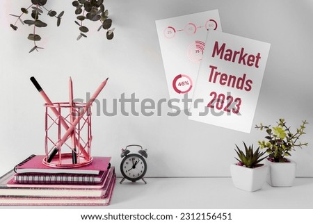 market trends concept. positive indicators in 2023, businessman calculates financial data for long-term investments. market trends update concept. 2023 Marketing trends concept.