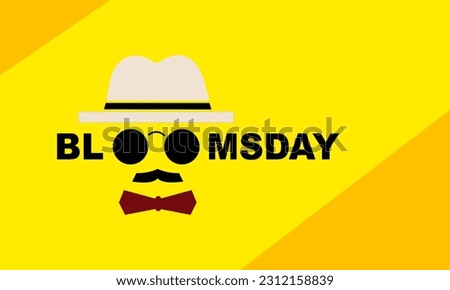 hat, round glasses, mustache and bow tie. Bloomsday is a commemoration and celebration of the life of Irish writer James Joyce
