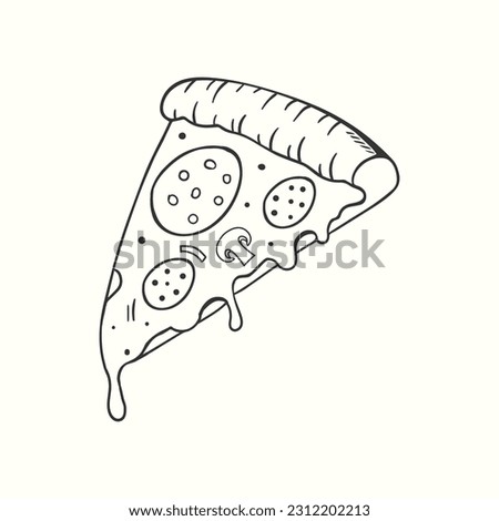 Pizza slice hand drawn illustration with melted cheese