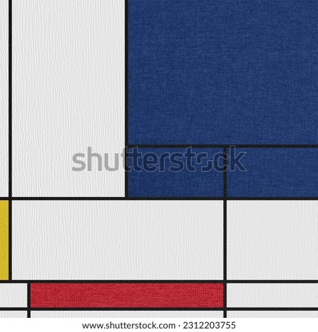 Abstract composition with colored rectangles. Mondrian lattice. The texture of fabric and paper.
