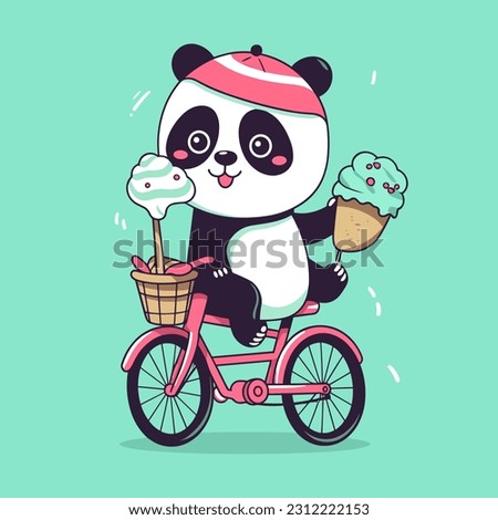 Ice cream cone panda bicycle Animals wildlife vector illustration