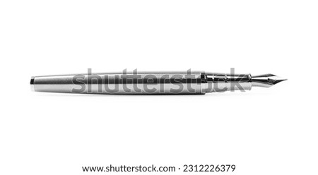 Stylish silver fountain pen isolated on white Royalty-Free Stock Photo #2312226379