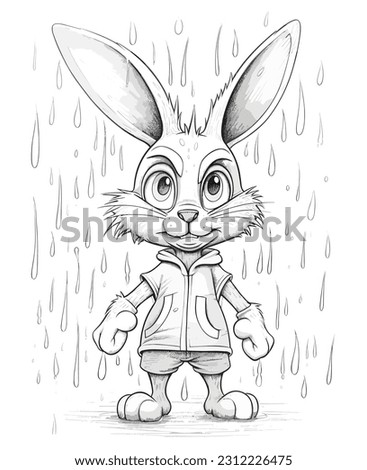 funny cartoon rabit in black and white